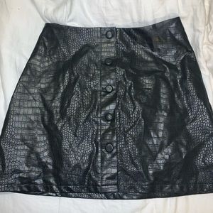 Black Snakeskin Faux Leather Button Down Skirt